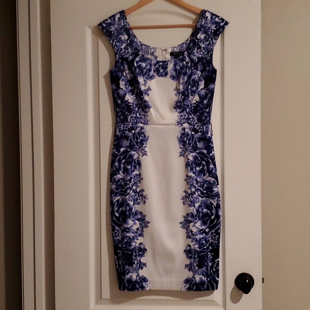 WHBM Dress White with blue florals.